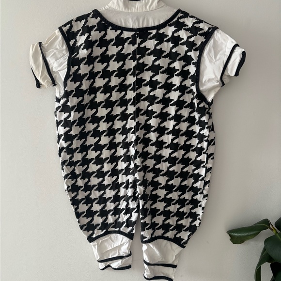 Vintage 18M Baby Deux Par Deux Black and White Houndstooth Romper - Picture 2 of 4